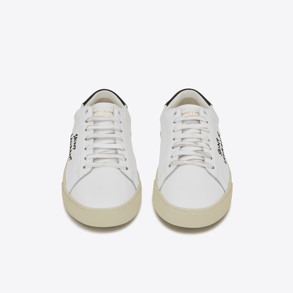 YSL Saint Laurent White/Black Leather Court Classic Sneakers